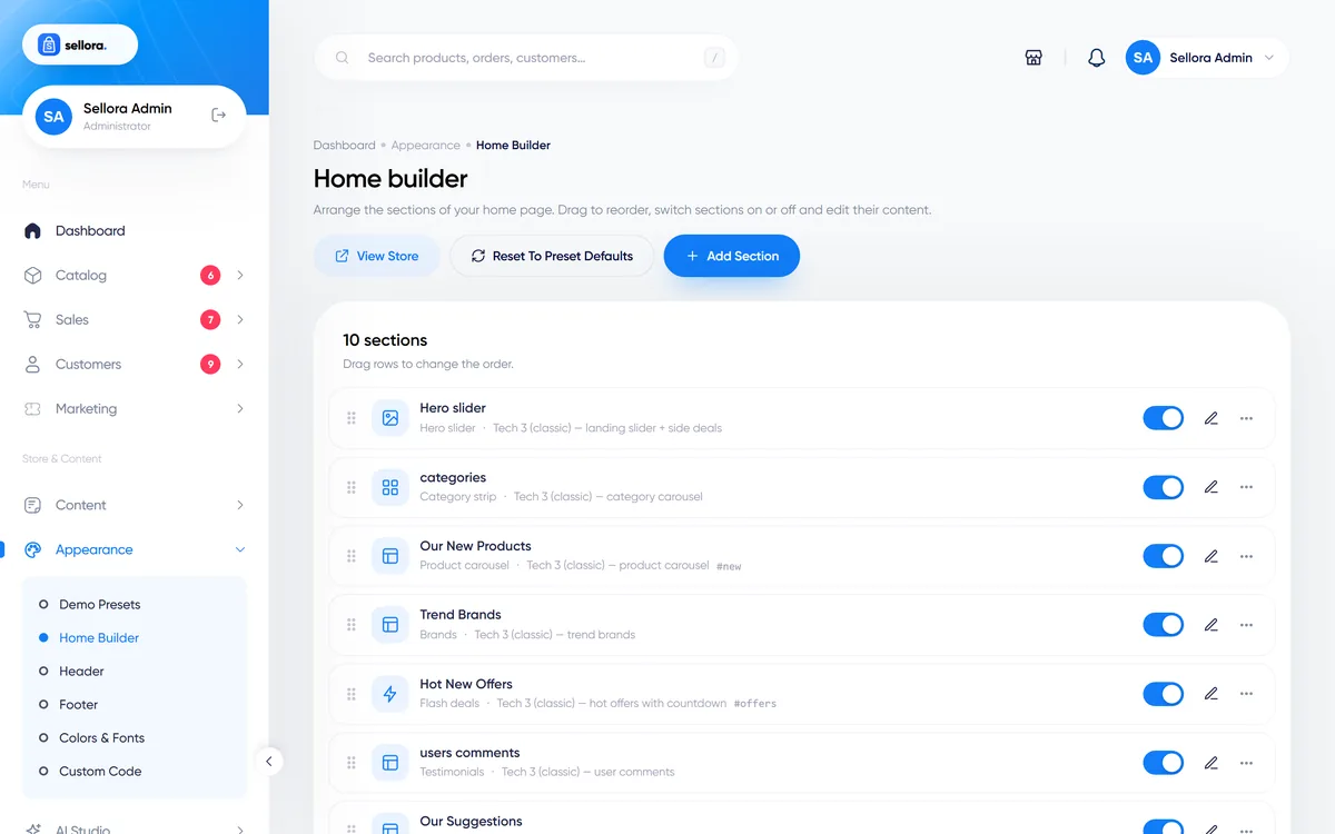 Home page builder