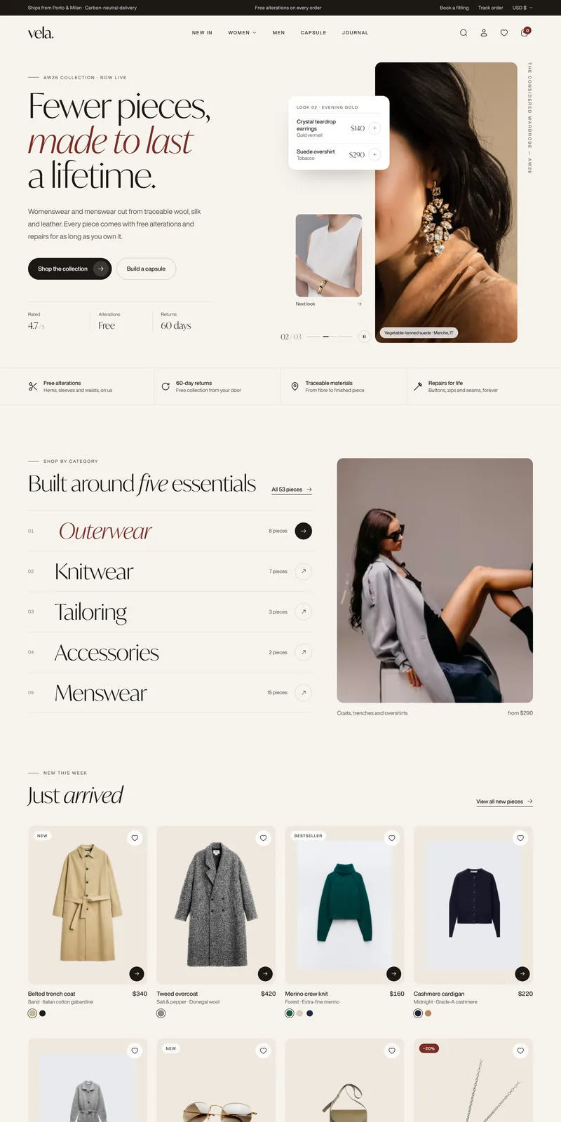 Vela demo home page