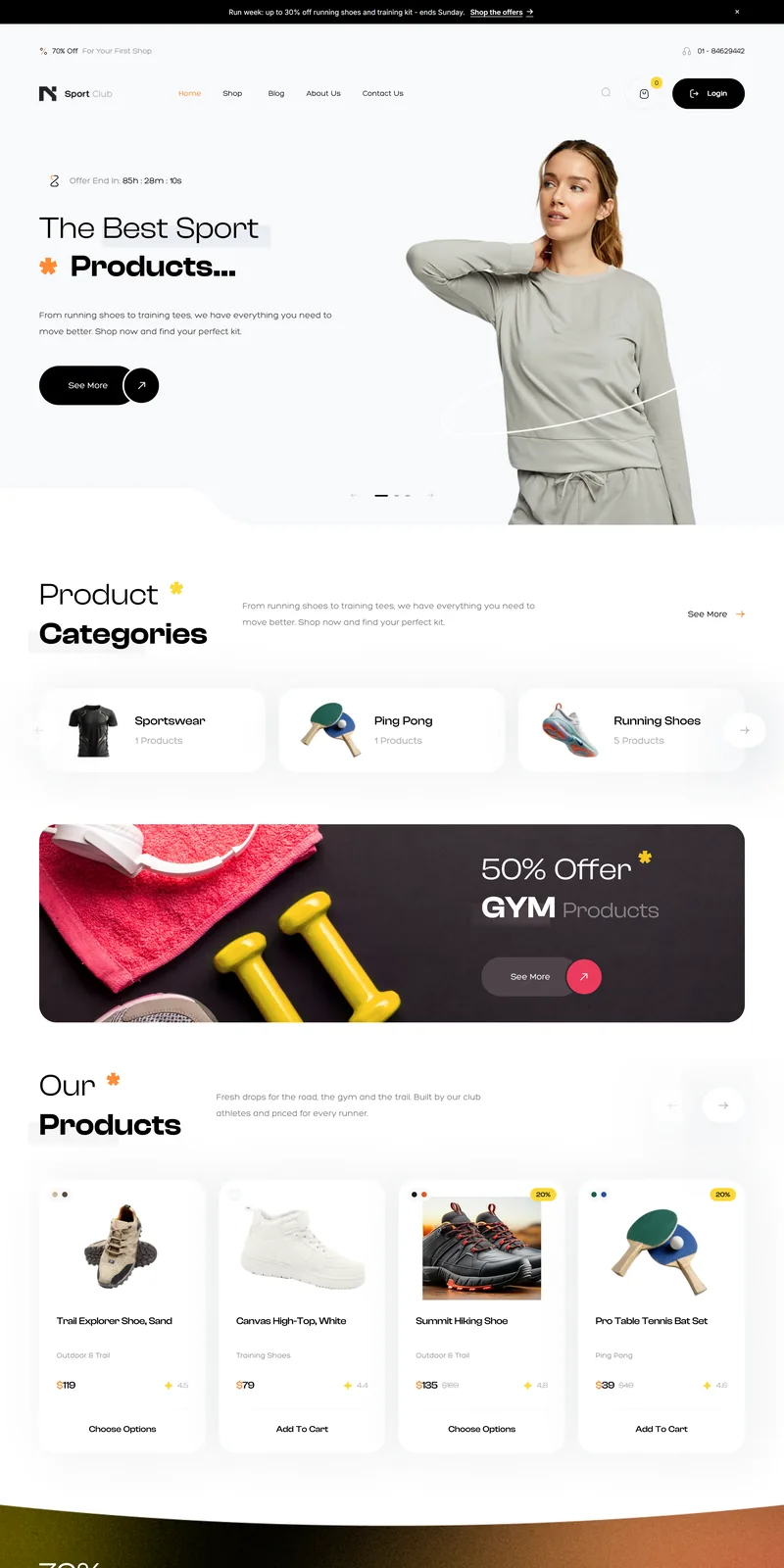 Sport Club demo home page