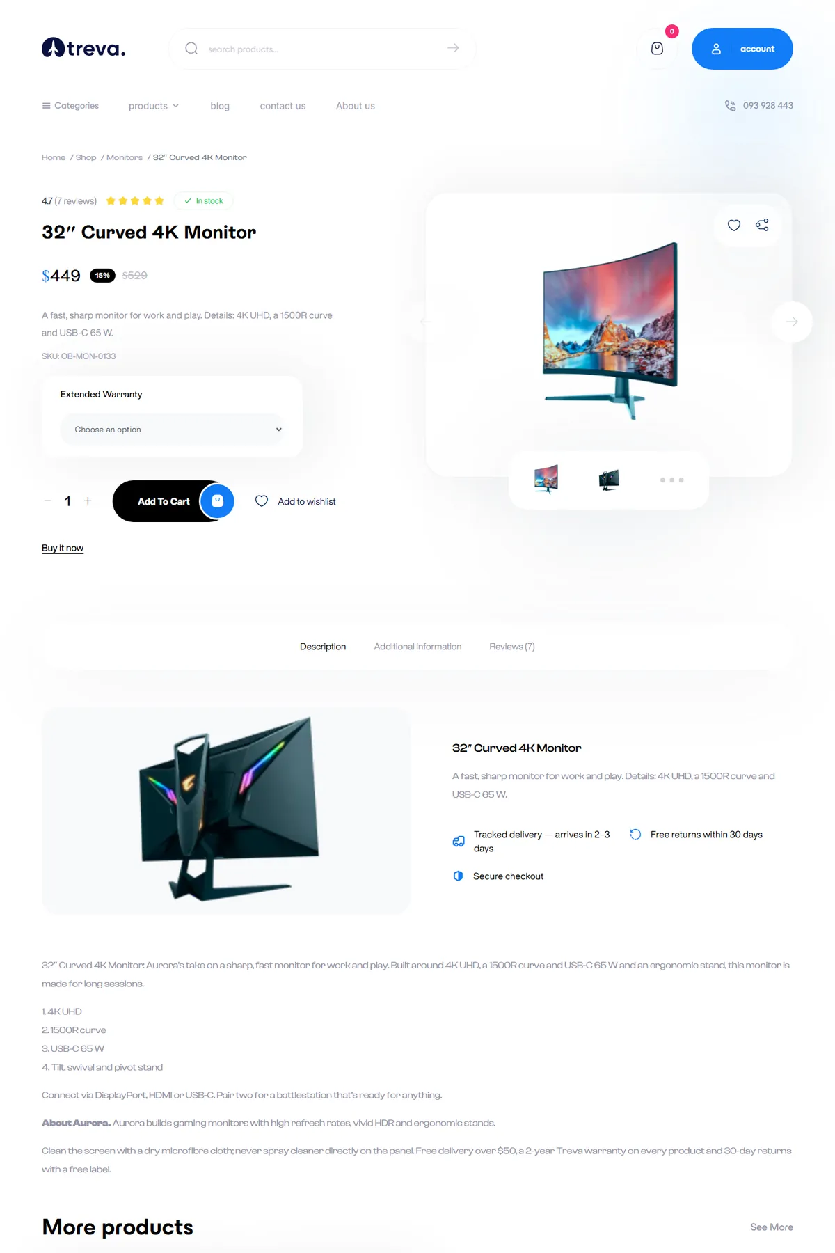 Sticky product page in the Treva design