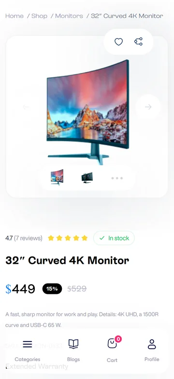 Sticky product page on a phone