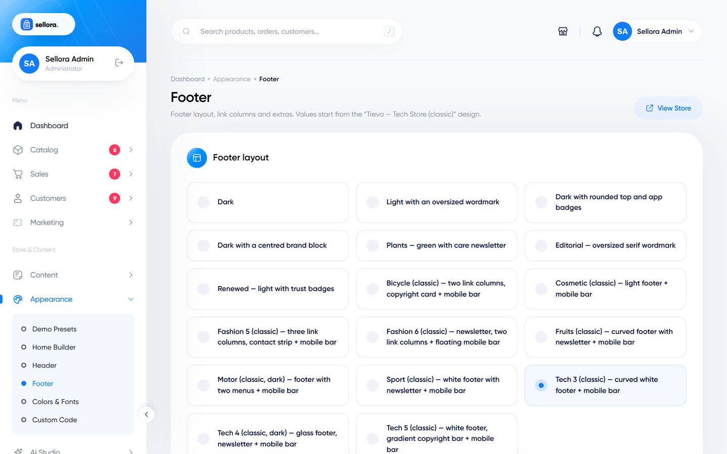Footer settings
