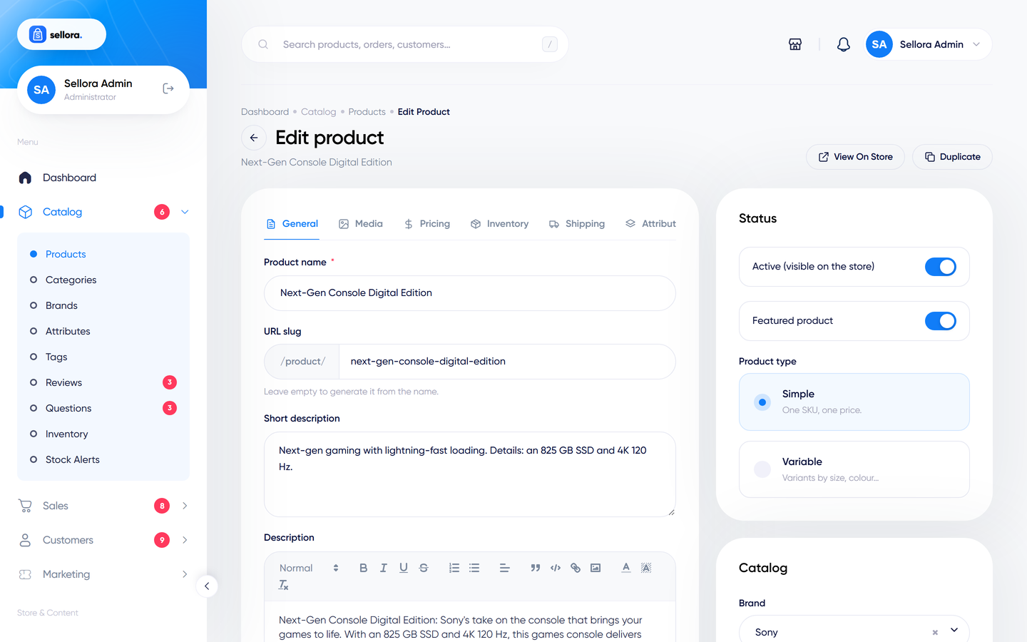 The product editor
