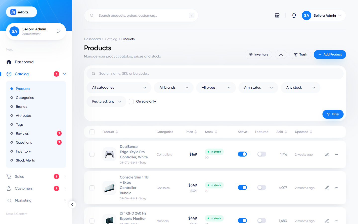 The products list